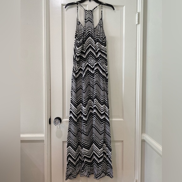 ELLA MOSS Geometrical  chevron zebra Black White Maxi Dress L - Picture 11 of 12